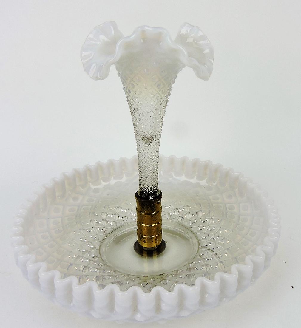 Fenton vintage Diamond Lace: French opalescent single horn epergne, 9"
