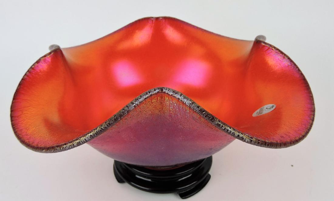 Fenton red carnival stretch glass: 8 1/2" bowl with stand
