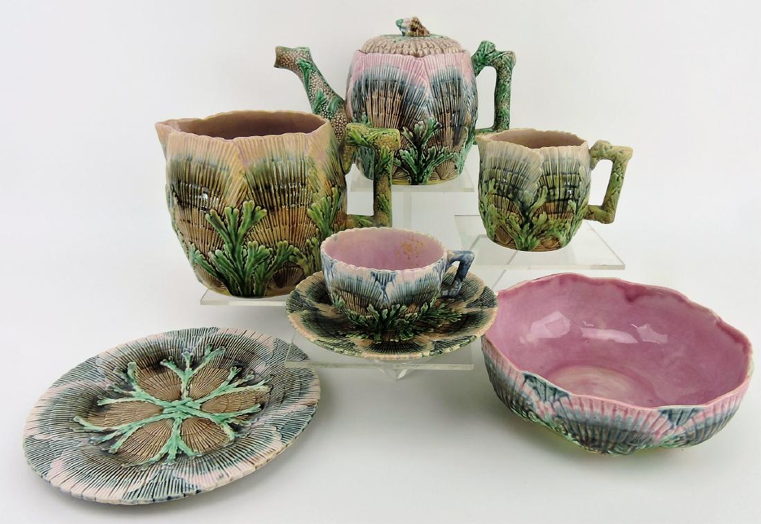 Etruscan majolica shell and seaweed: lot of 6 pieces, various condition