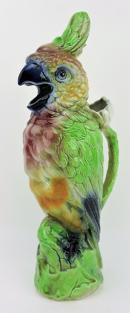 St. Clement French majolica large: 17" cockatoo pitcher, rare size