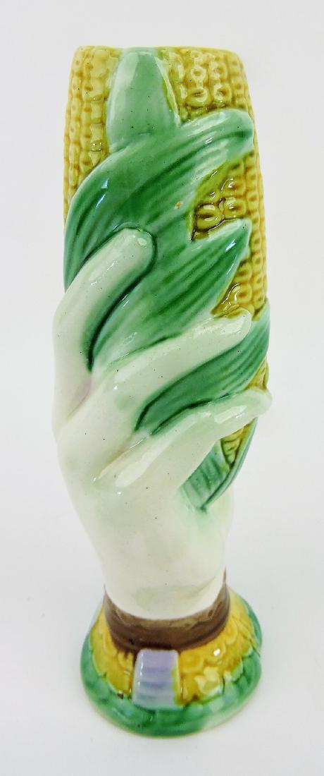 Majolica hand and corn vase, 7 1/2": .