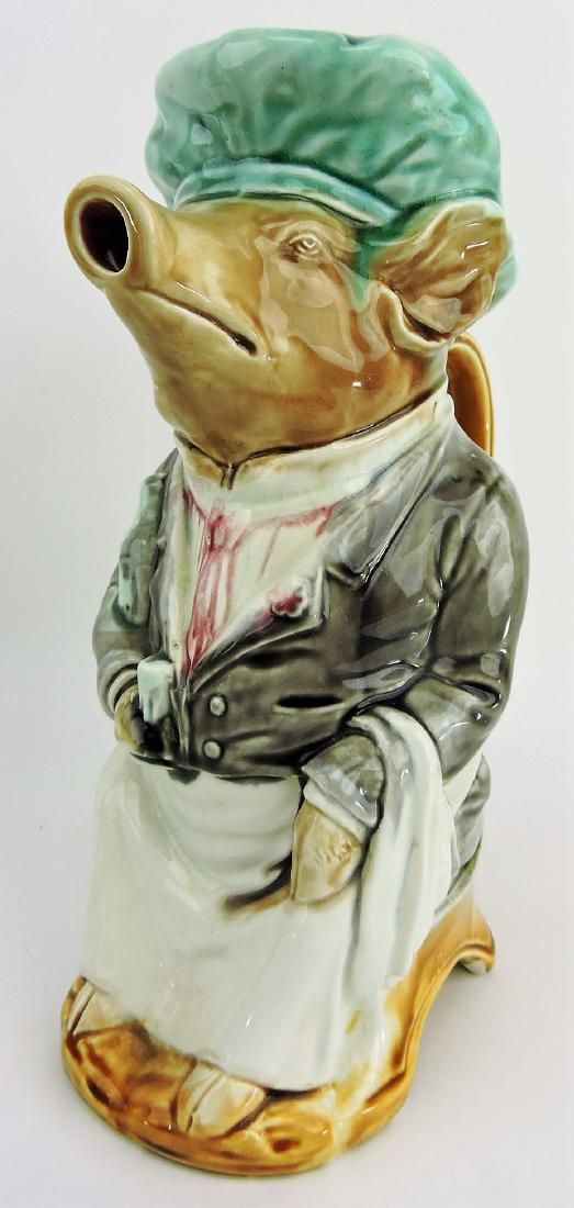 Frie Onnaing French majolica: figural pig waiter pitcher, 10 1/2"
