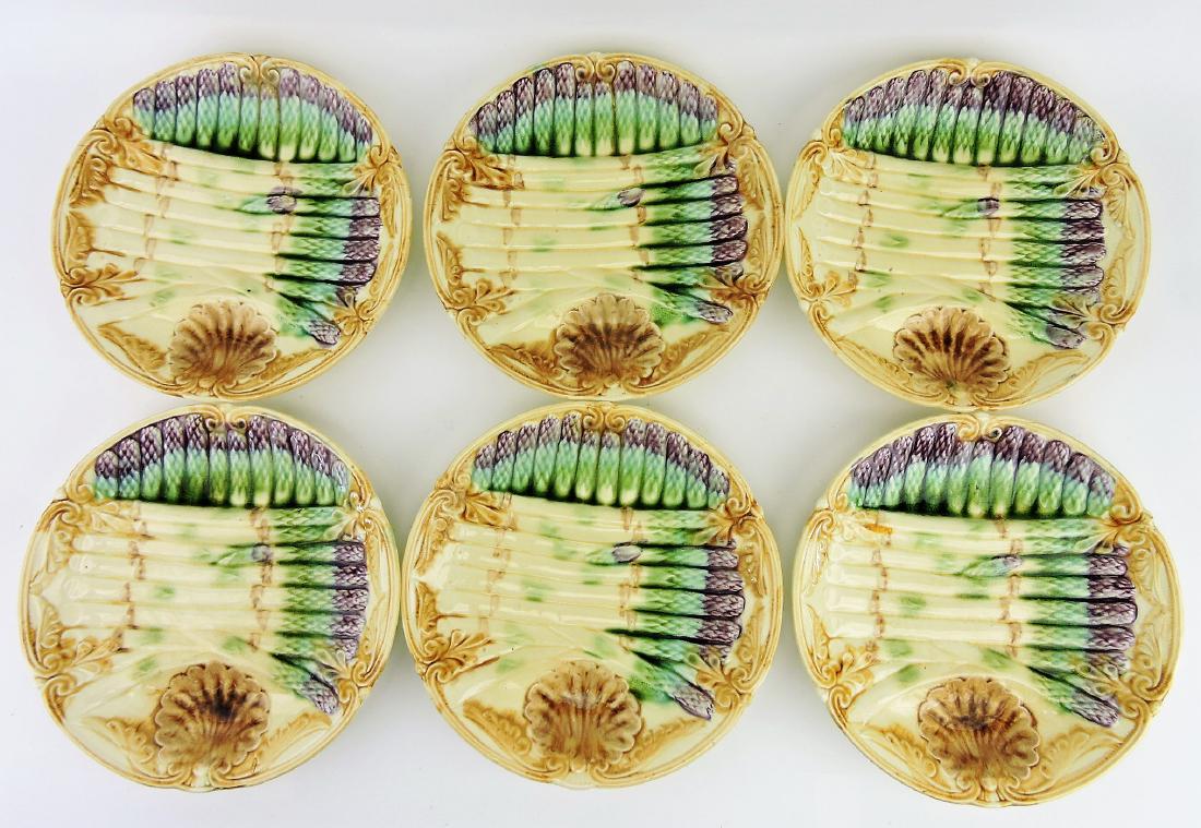 French majolica set of 6 asparagus: plates, 9 1/2"