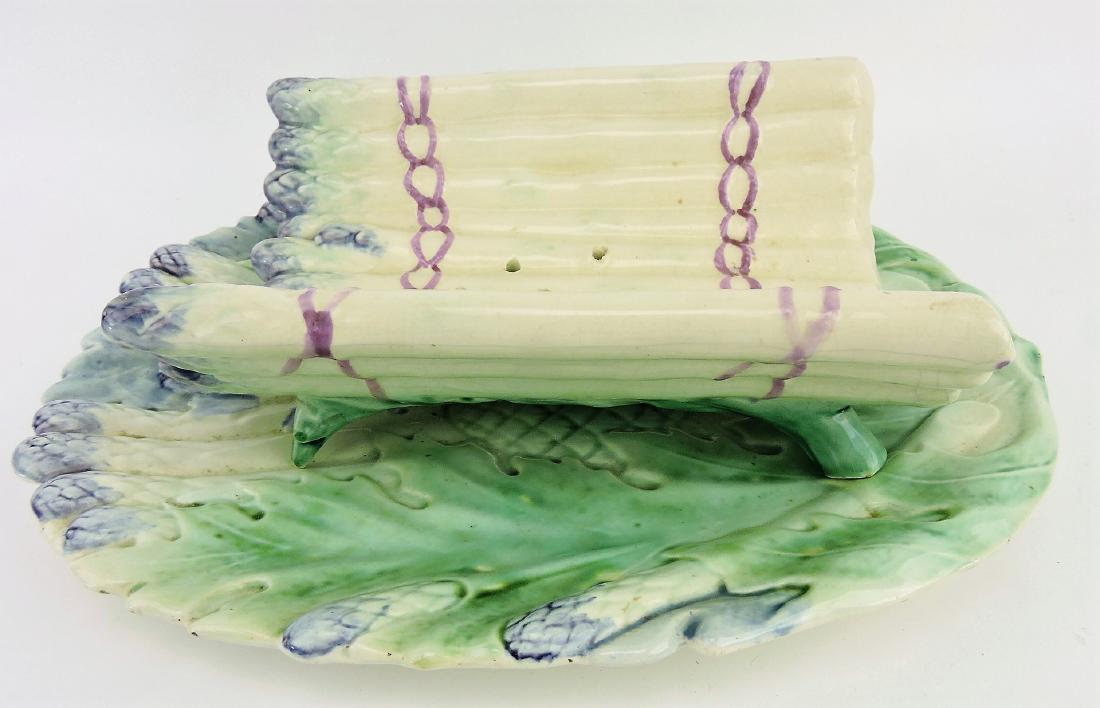 French majolica asparagus cradle: and tray, 14"