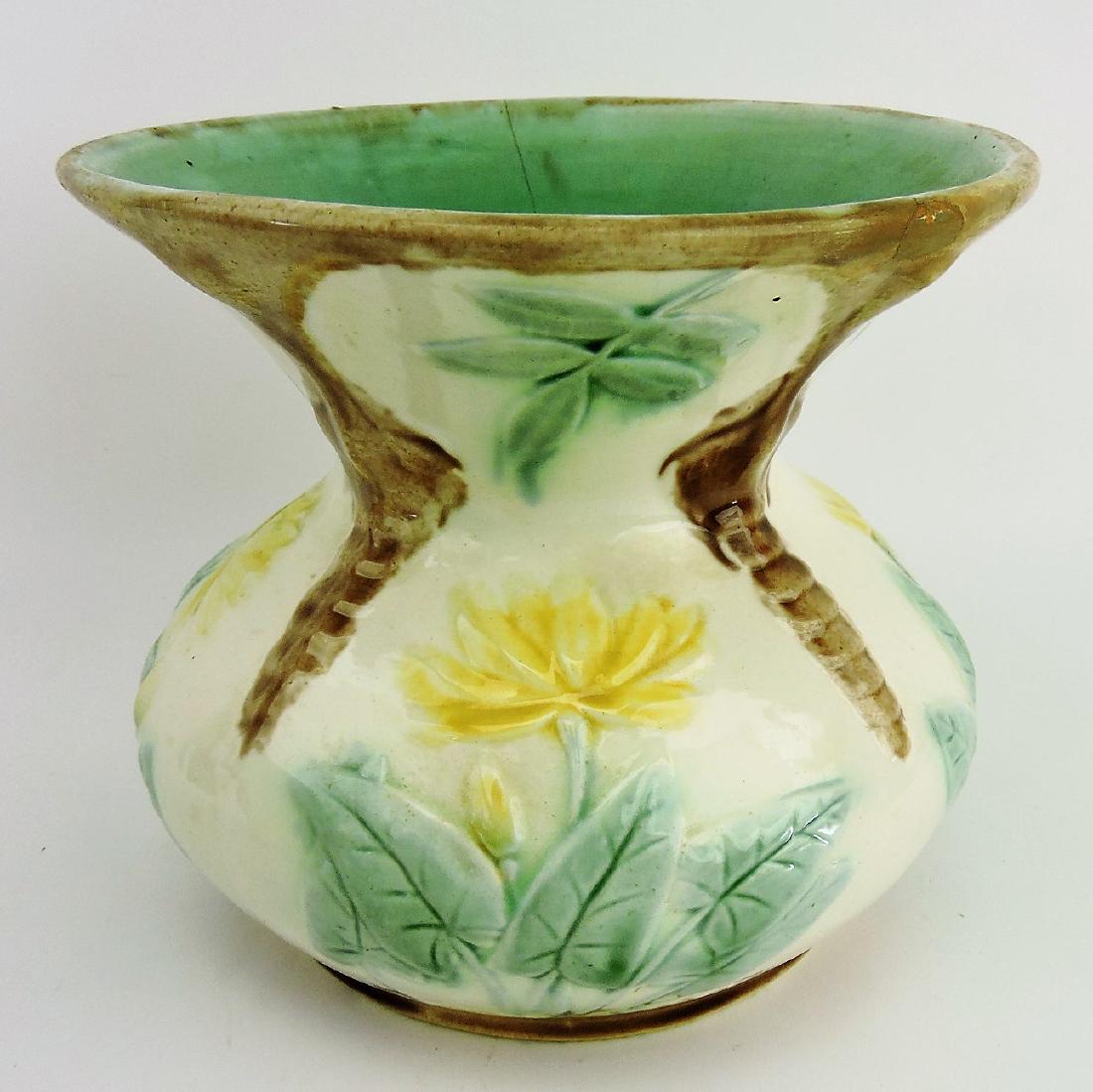 Etruscan majolica waterlily spittoon: cuspidor, hairline