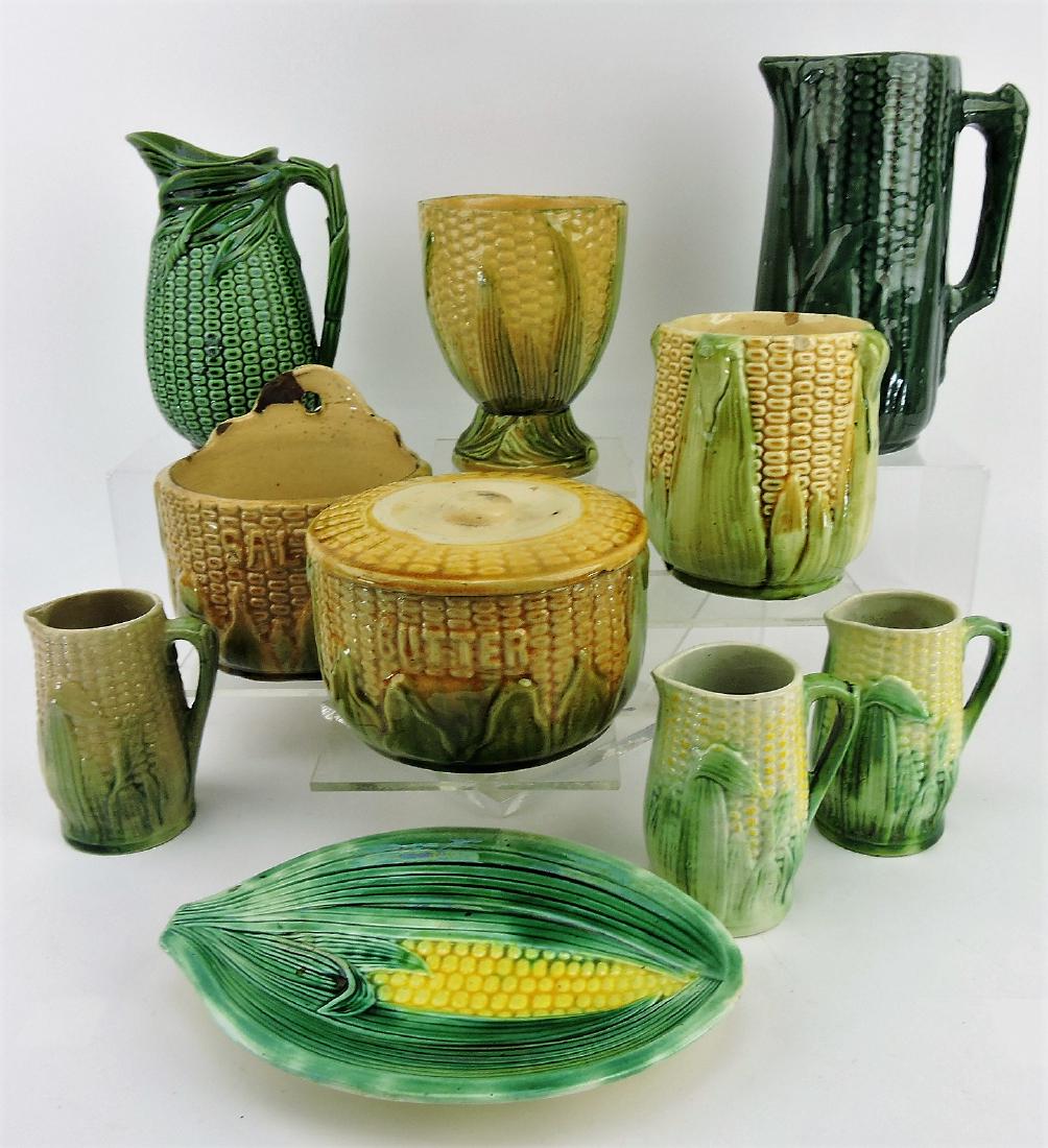 Majolica corn lot of 10 assorted: pieces, various condition