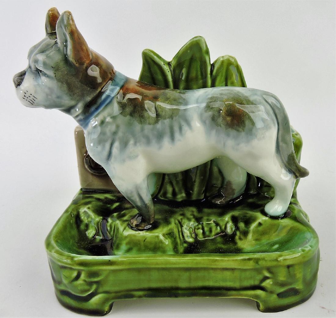 Continental majolica bulldog match: striker/smoke set, 5 1/2"