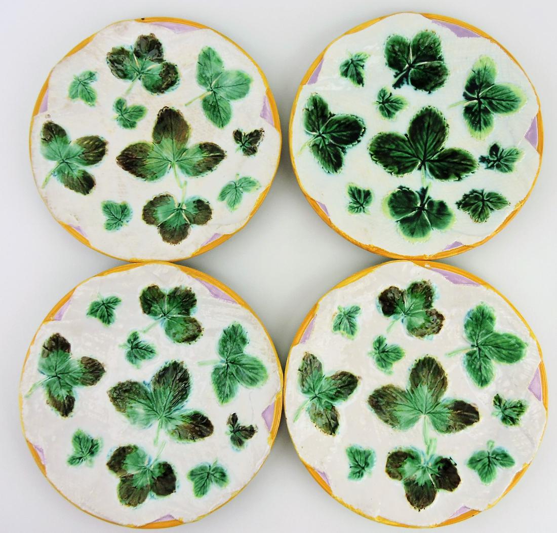 George Jones majolica set of 4 - 8": strawberry napkin plates, minor surface wear