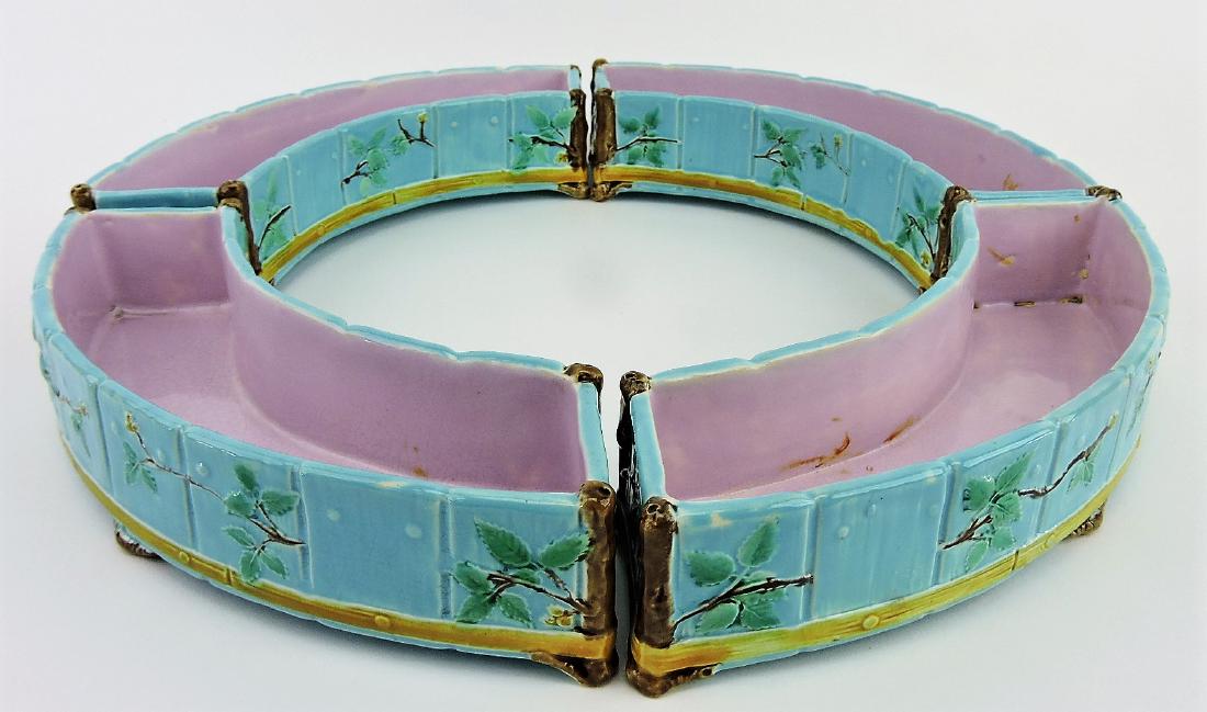 Minton majolica 4 piece flower: trough table center, 14 1/2"d