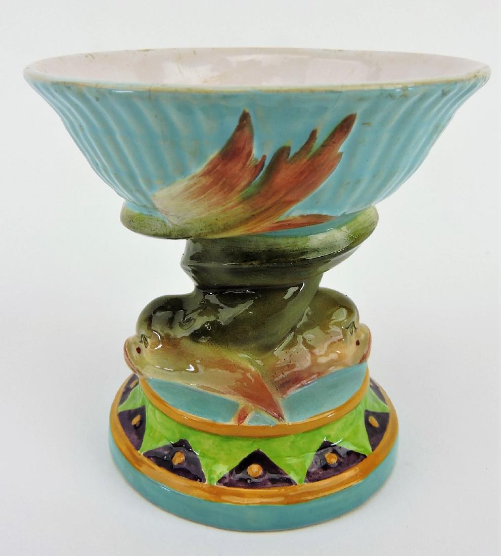 Minton majolica dolphin and shell: figural salt, 3 1/2"