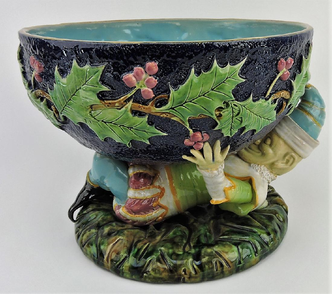 George Jones majolica cobalt: "Punch" punch bowl, 10 1/2"d, 8 1/2"h