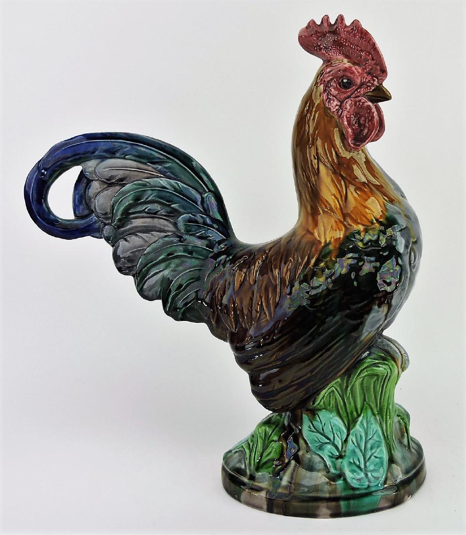Rare Minton majolica rooster figural: c 1910, designed by John Henk