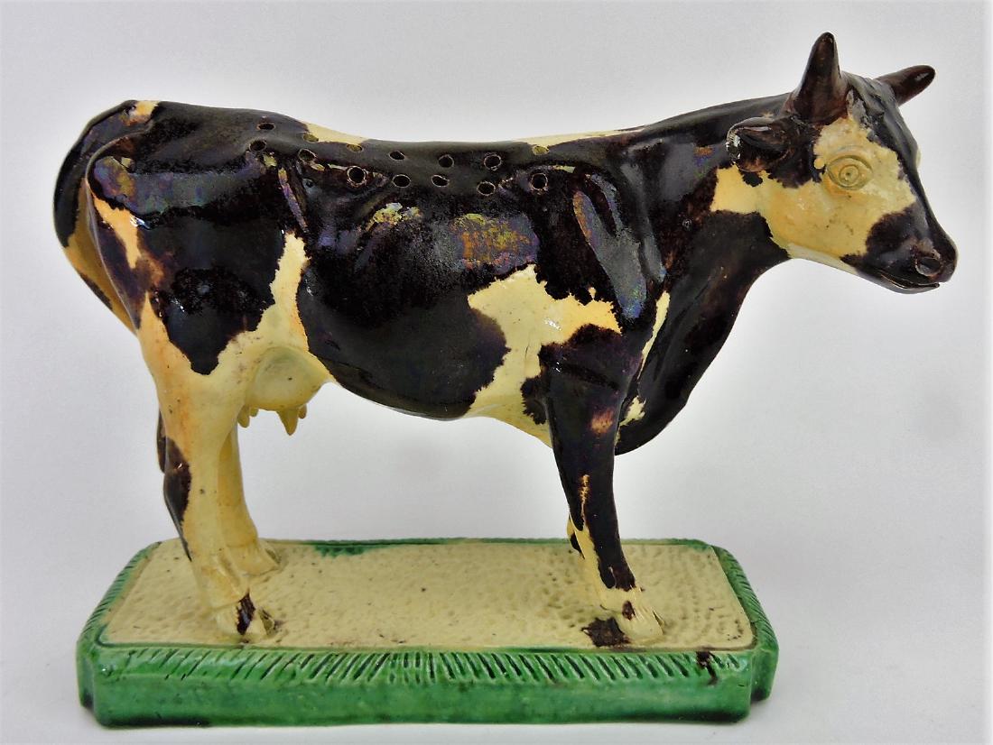 Portuguese majolica cow toothpick: holder c.1890, 6"h
