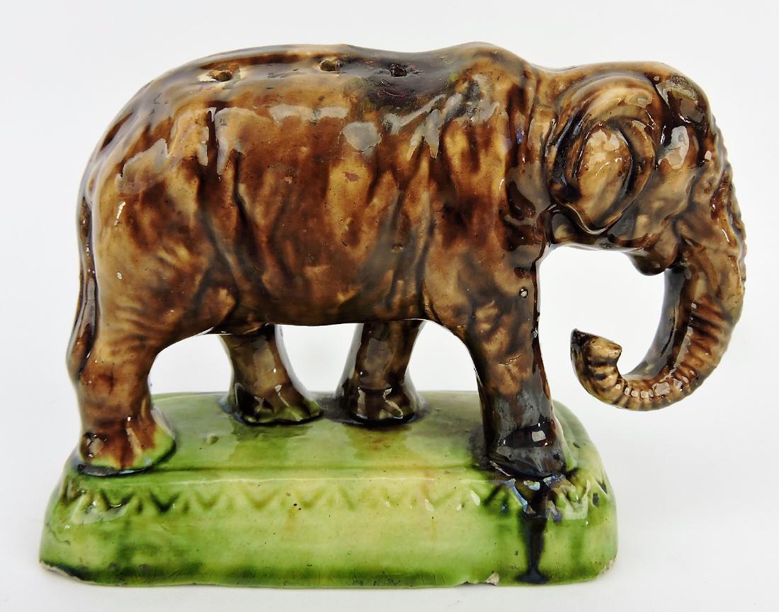 Portuguese majolica elephant toothpick: holder c.1890, 4 3/4"