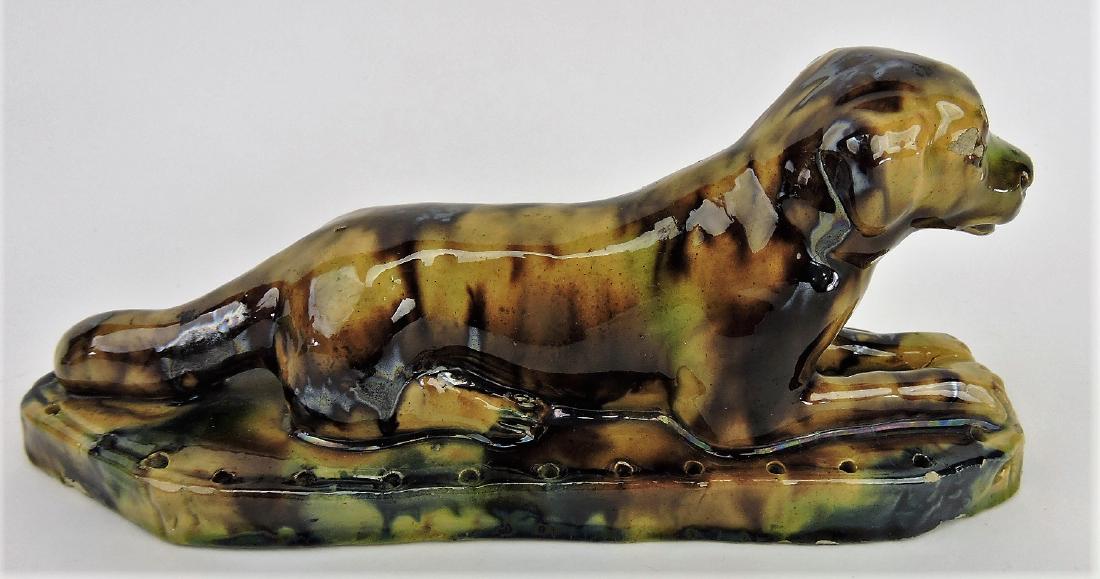 Portuguese majolica dog toothpick: holder c.1890, 3 1/2"