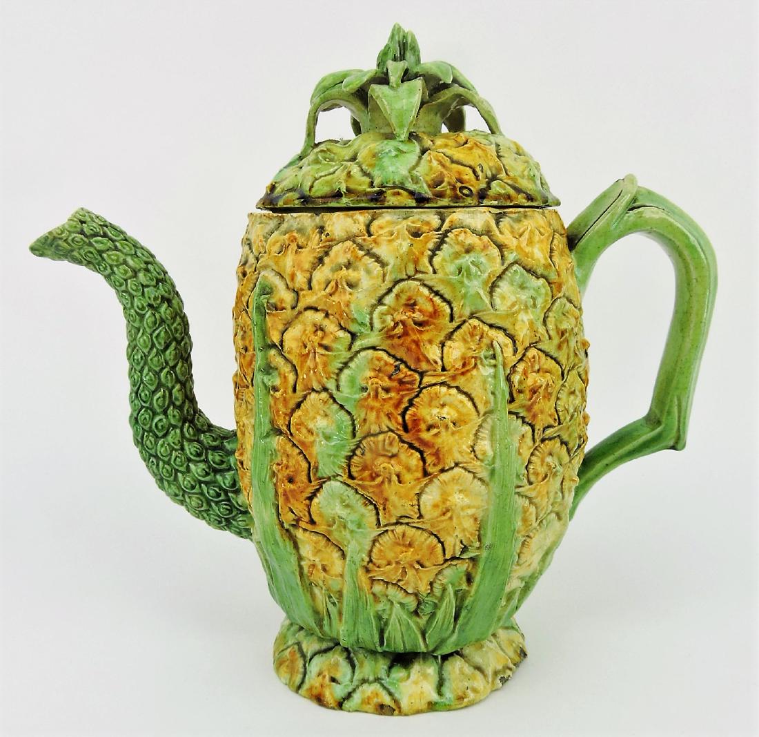 Portuguese majolica pineapple: teapot c.1880, 9 1/2"
