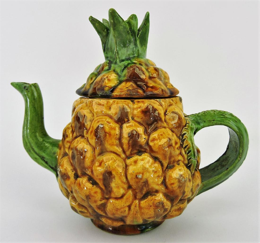 Portuguese majolica pineapple: teapot c.1880, 6"