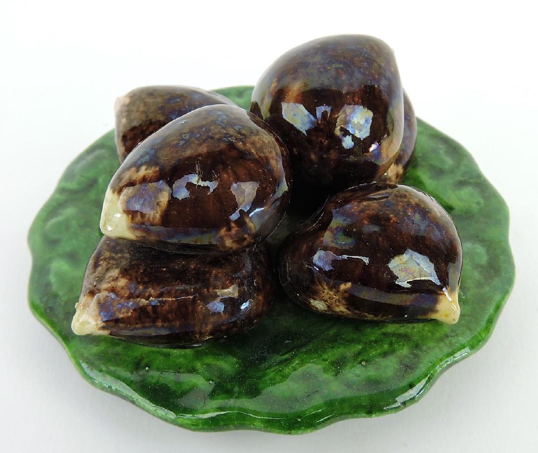 Portuguese majolica dates dish: c.1890, 4"