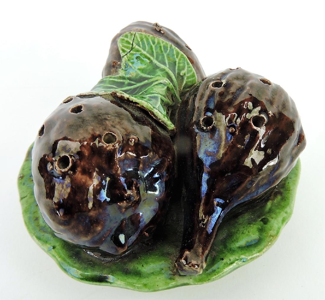 Portuguese majolica fruit toothpick: holder c.1890, 4"