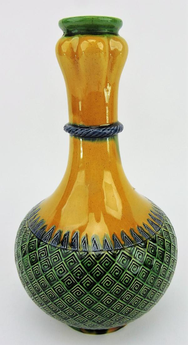 Minton majolica rare Indian bottle: vase c.1865, 9 1/2"