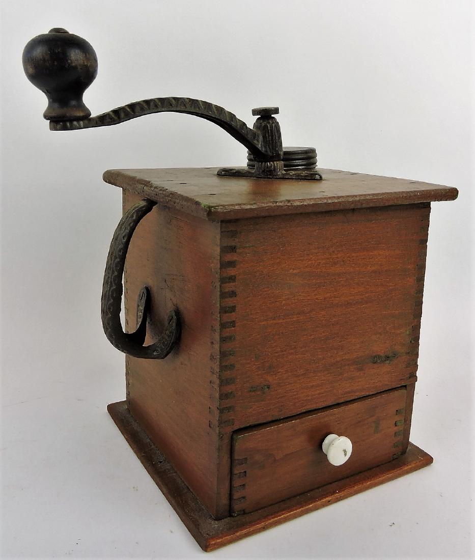 Wood and cast iron coffee mill: grinder, 10"h