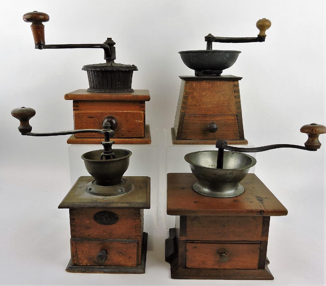 Lot of 4 wood coffee mill grinders (1 of 1)