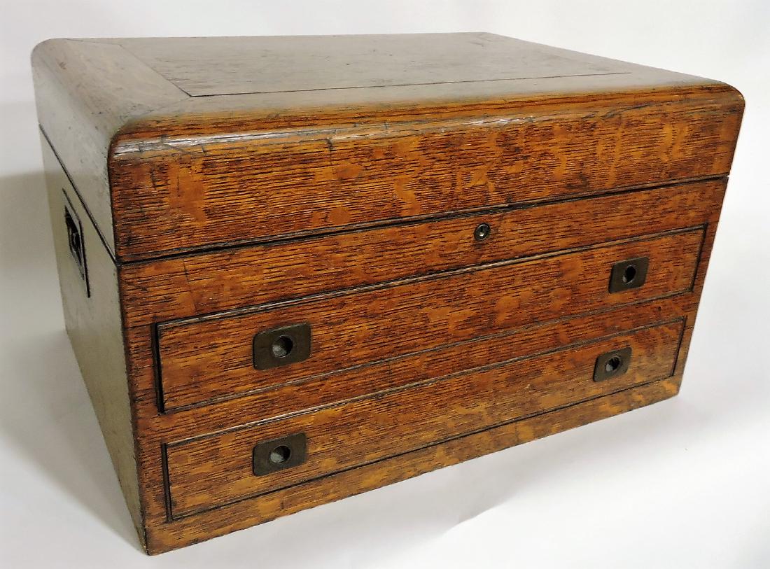 Oak silverware chest with lift top: and locking drawers, 22 1/2"w, 13 1/2"h, 16"d