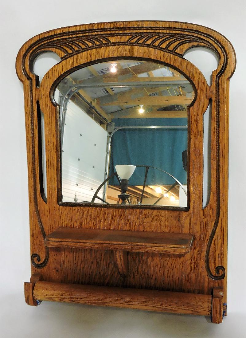 Oak wall mirror with towel bar, (1 of 1)