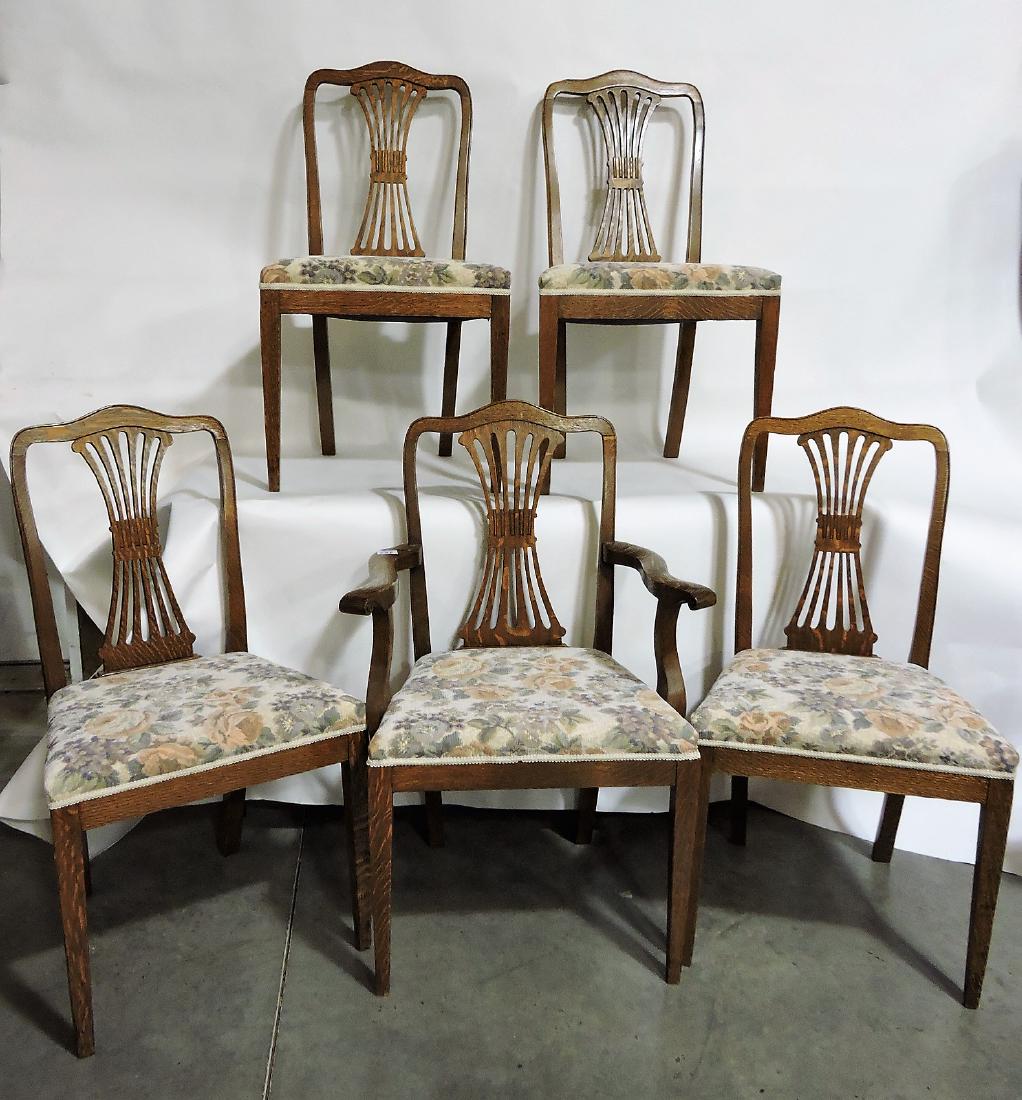 Oak set of 5 chairs, 1 captain, 4 (1 of 2)