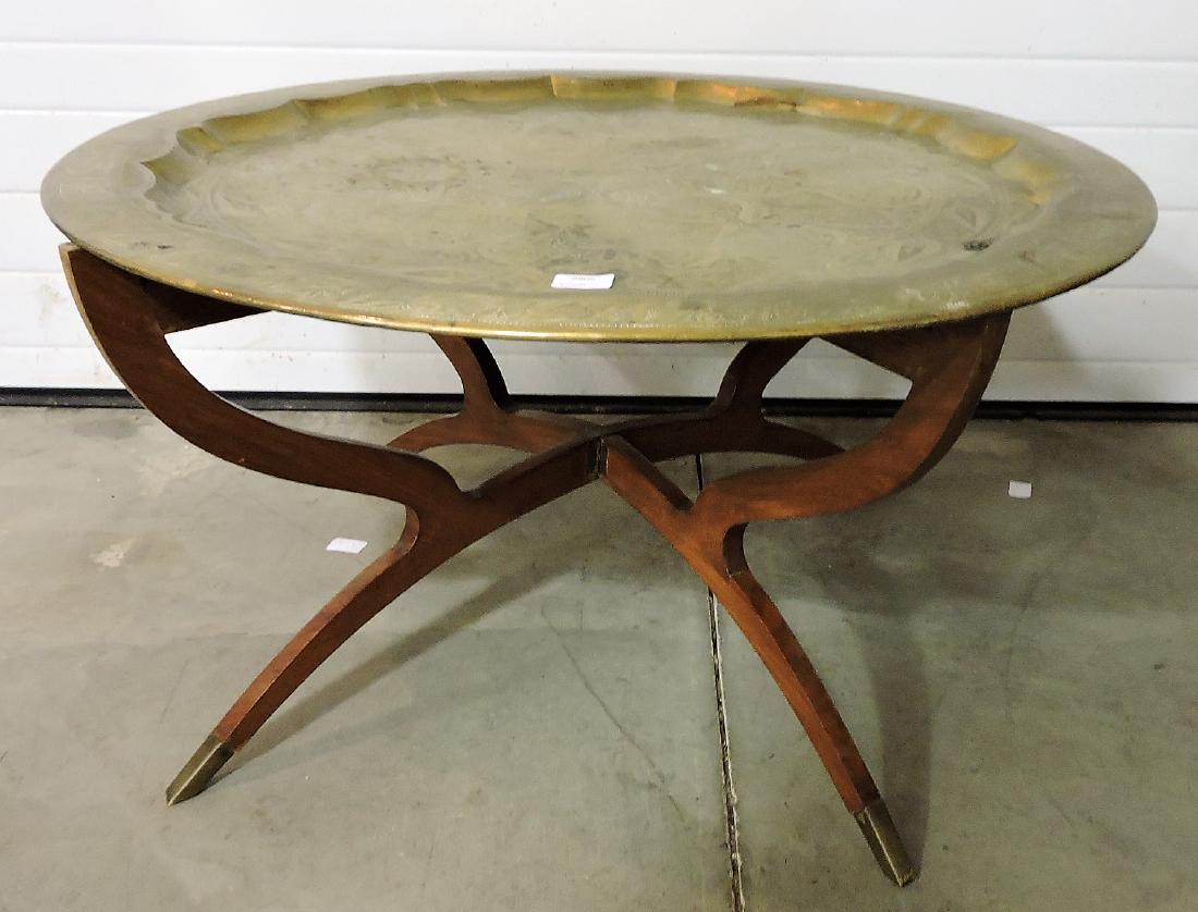 Brass top coffee table, 34"d (1 of 2)