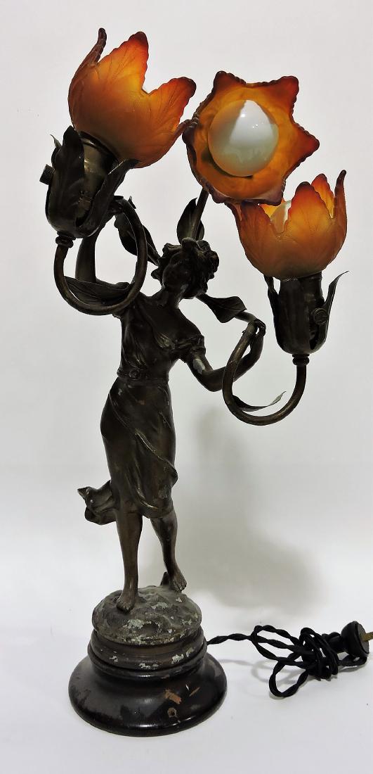 Art Nouveau lady 3 lite lamp, some (1 of 1)