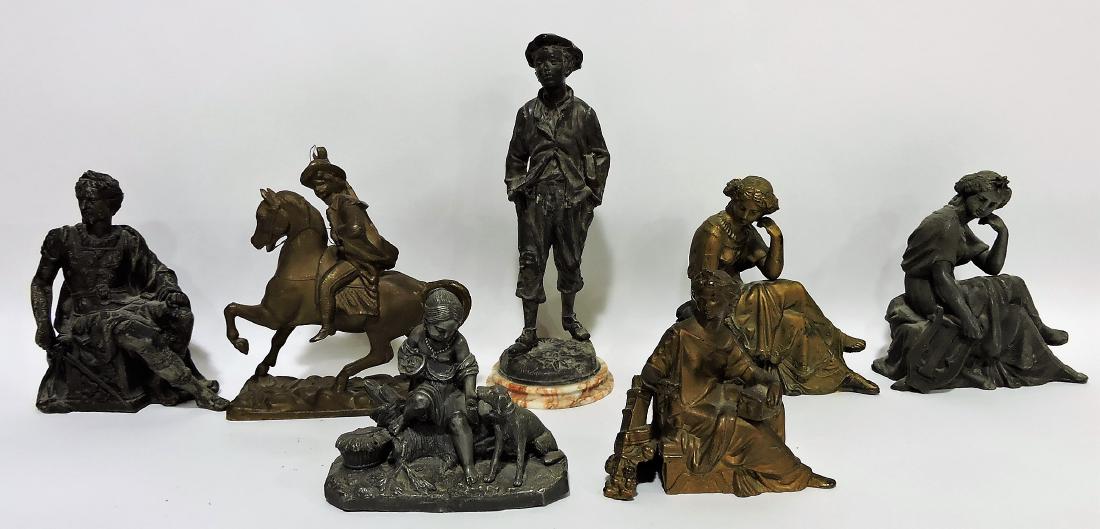 Spelter lot of 7 clock statues and (1 of 1)