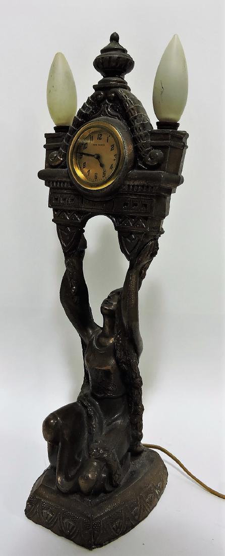 New Haven Art Nouveau lady: clock/light, 19"
