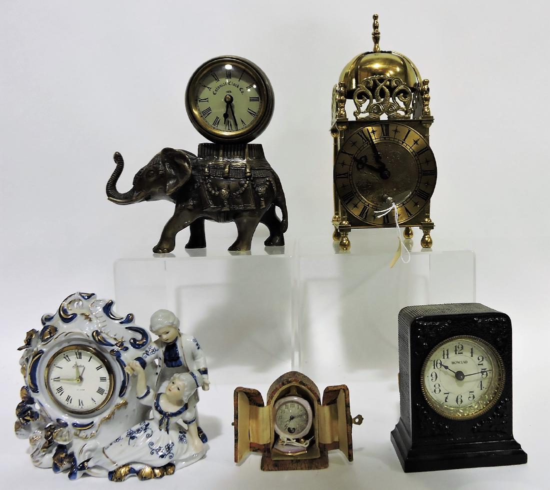 Novelty clock lot of 5, metal elephant, (1 of 3)