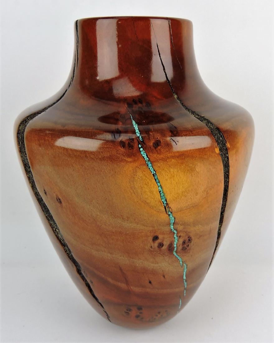 Greg Campbell wood and turquoise: Southwestern vase