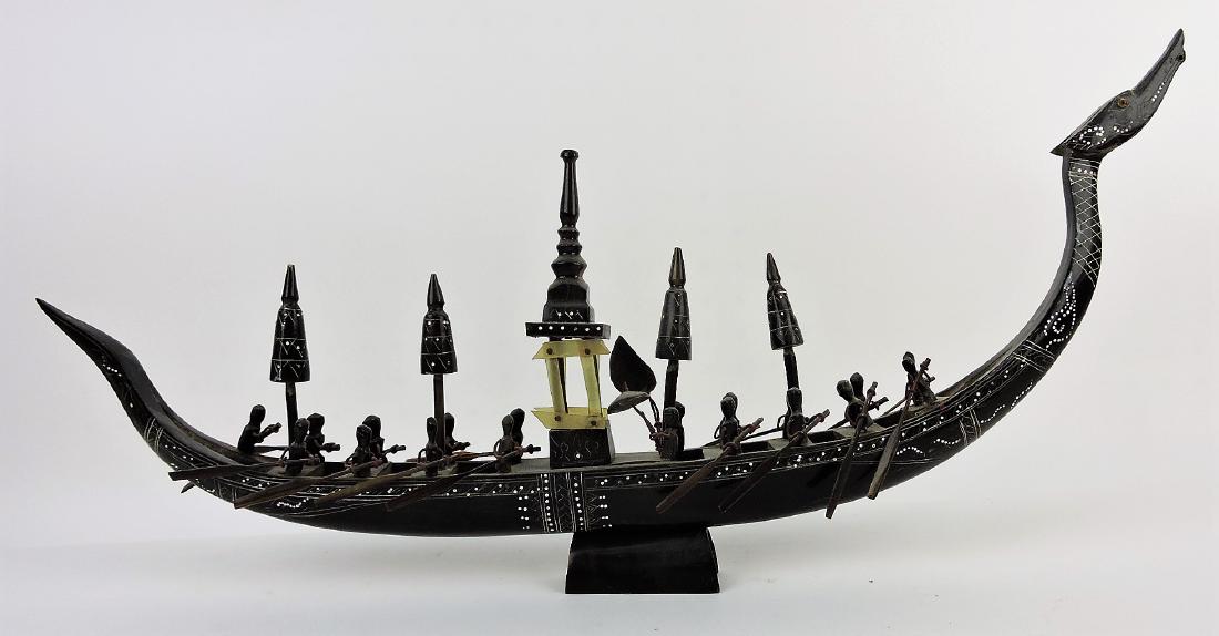 Horn carved whaling ship, 23 1/2" (1 of 1)