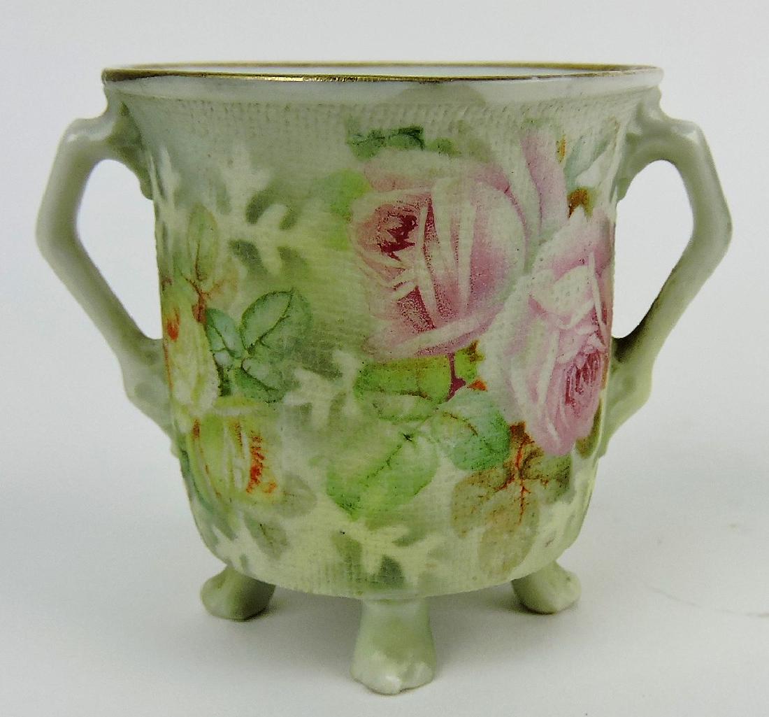 Royal Bayreuth double handled: footed Rose Tapestry toothpick holder, 2 1/2"