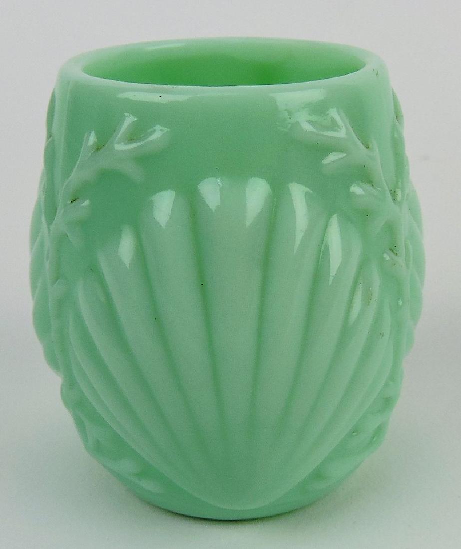 Green glossy opaque shell and: seaweed toothpick holder, 2 1/4"