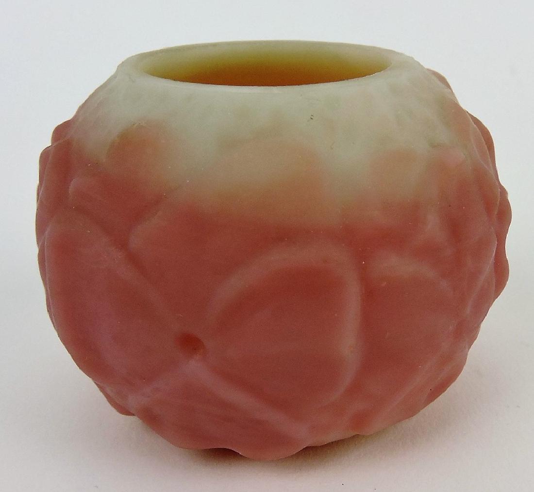 Consolidated pink satin opaque: Pansy toothpick holder, 2"