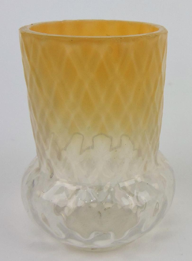 Peach opalescent diamont toothpick: holder, minor rim nick, 2 1/2"