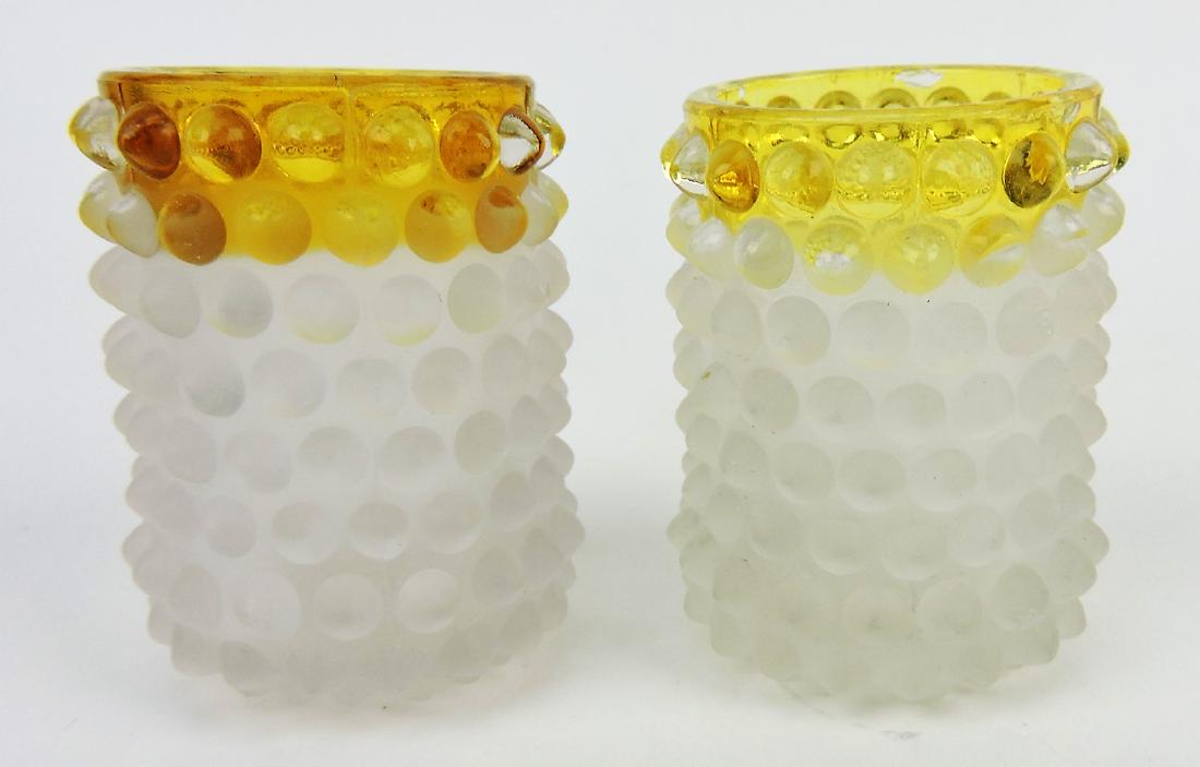Amber stained lot of 2 hobnail: toothpick holders