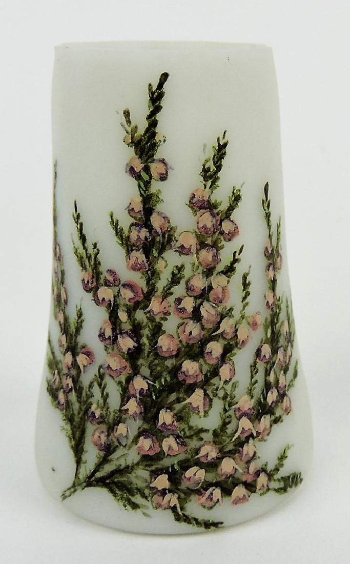 "Genuine Opal Wirths" satin glass: floral enamel toothpick holder, 2 1/2"