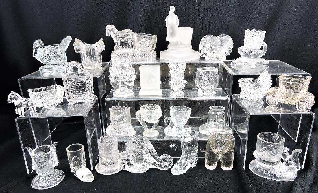 EAPG clear glass figural toothpick: holder group of 25 pieces