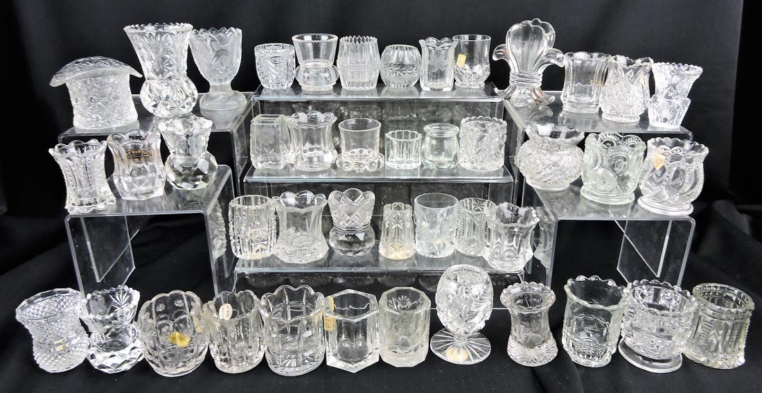 EAPG clear and cut glass group: of 44 toothpick holders
