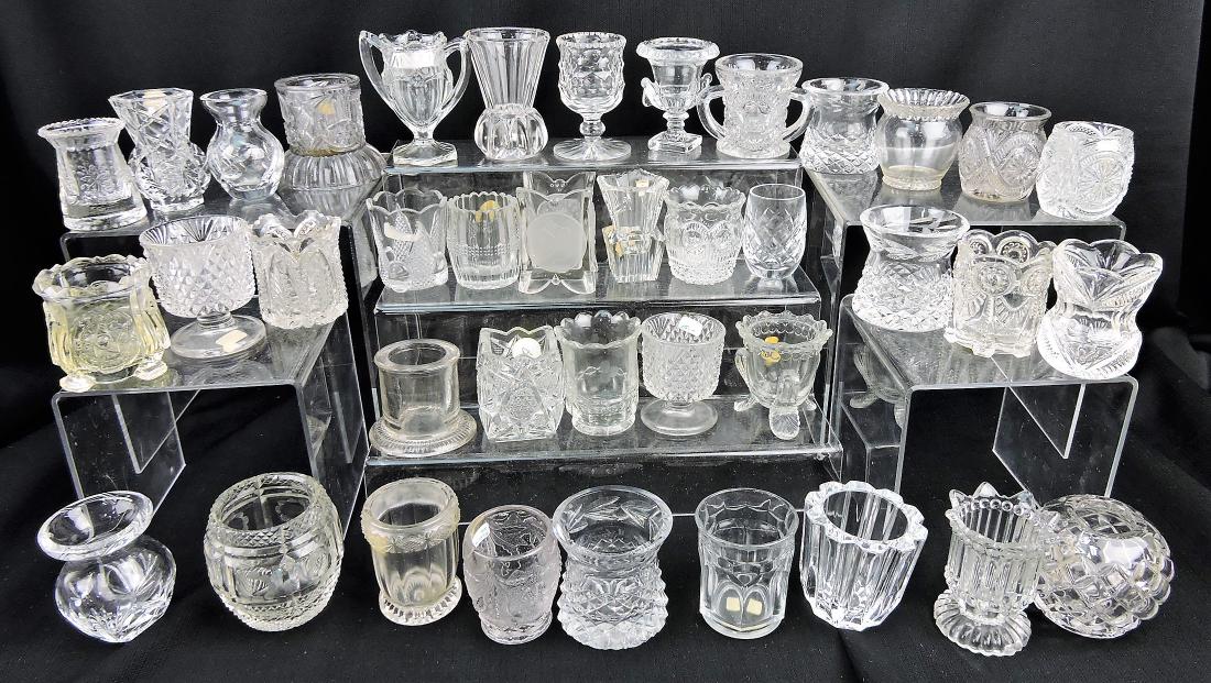 EAPG clear and cut glass group: of 39 toothpick holders