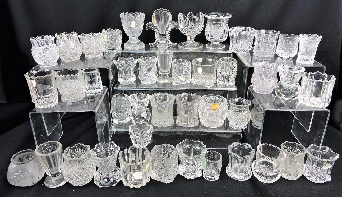 EAPG clear and cut glass group: of 43 toothpick holders