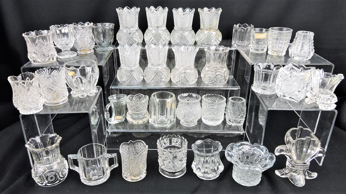 EAPG clear and cut glass group: of 35 toothpick holders, including 3 Fort Wayne Outfitters