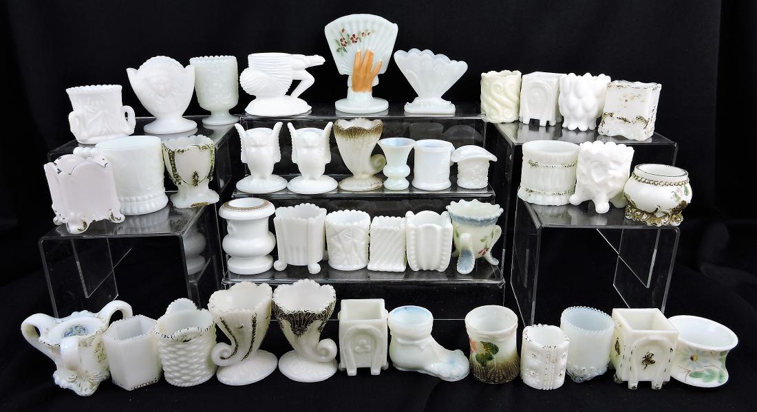 Milk glass group of 40 toothpick: holders