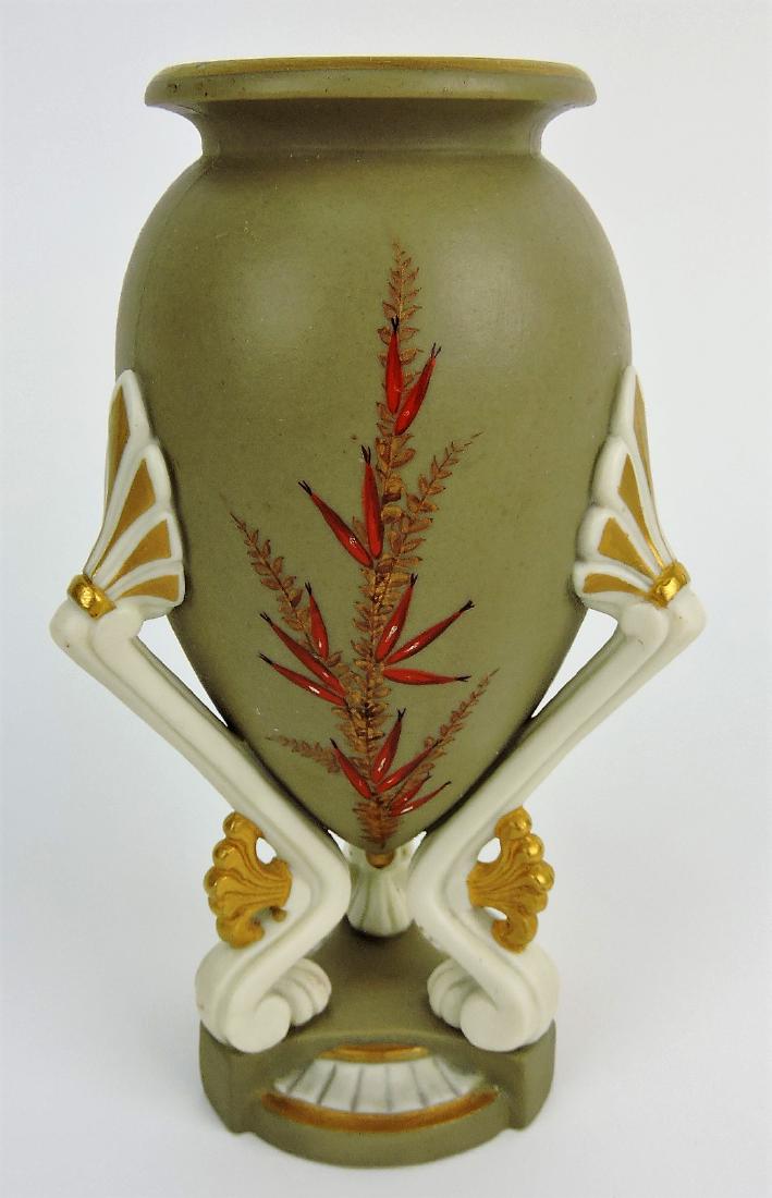 Worcester Grainger Aesthetic: Movement Parian ground Amphora vase c.1880, in the style of Christopher Dresser, minor nick to rim, 7"