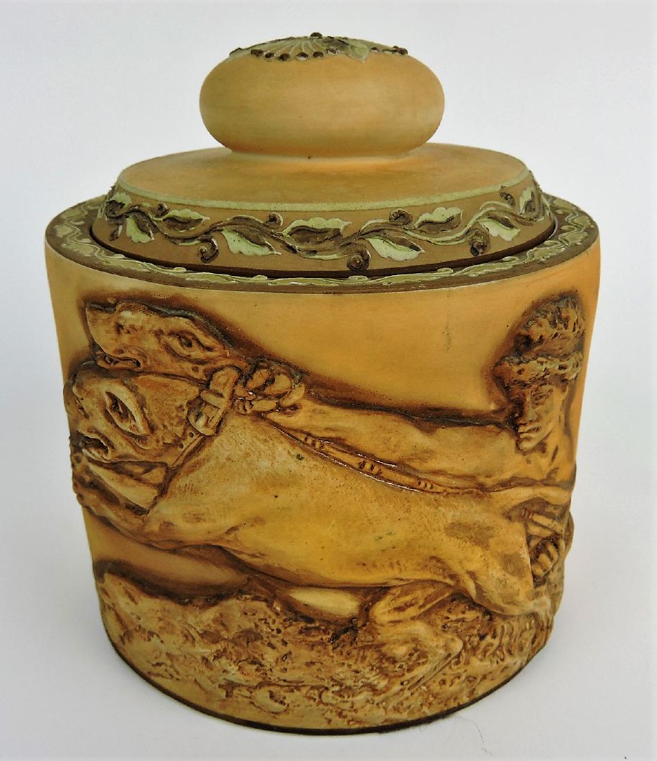 Nippon rare humidor with blown: out mold of Apollo and rearing dogs